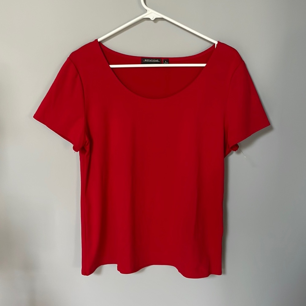Notations Womens Large Short Sleeve Stretchy Red Blouse